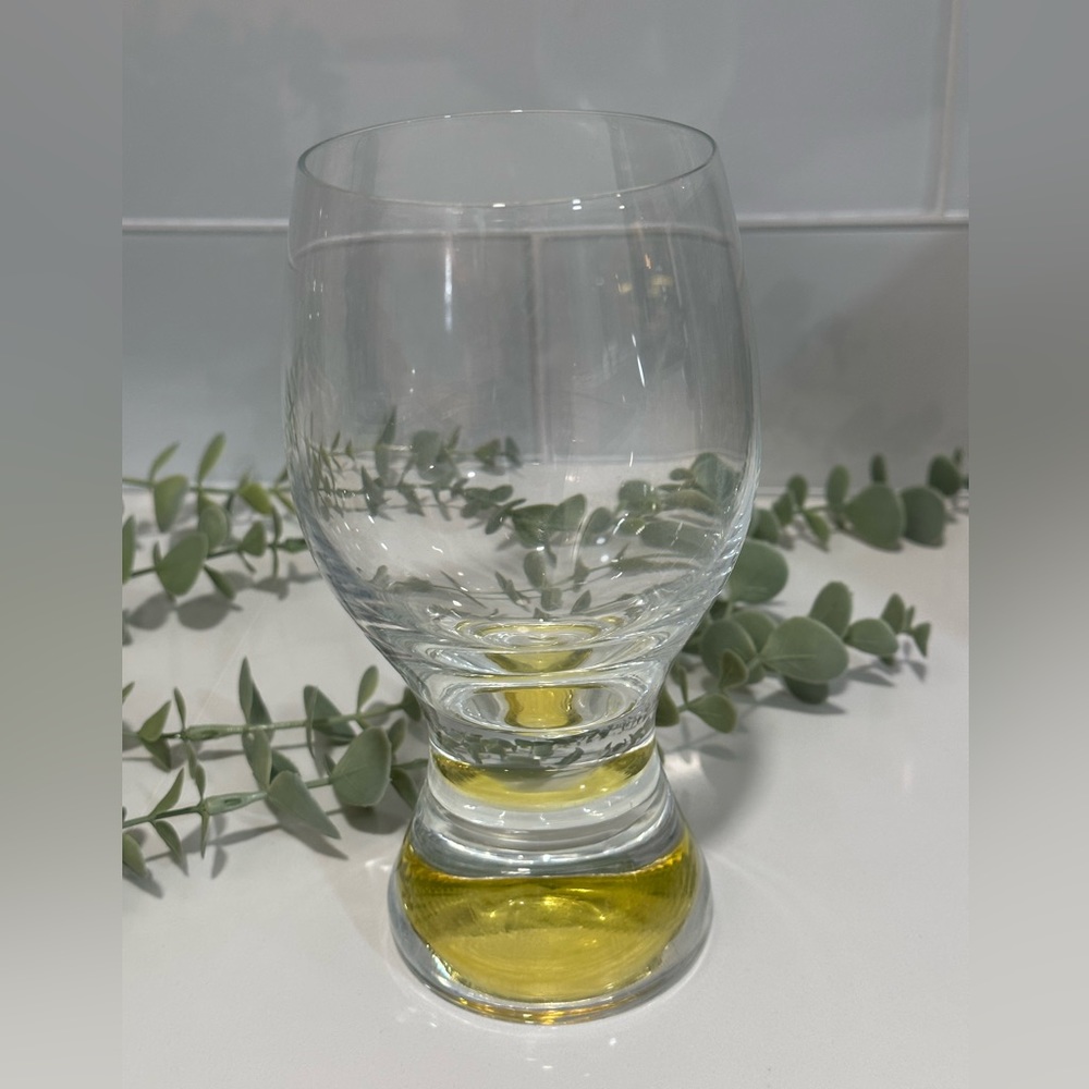 Beer Wine Goblet Clear Glass Tumbler with Yellow Swirl Rings Base